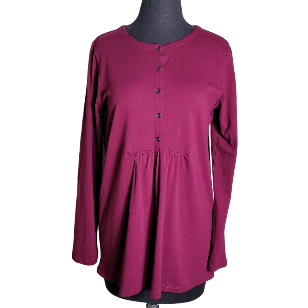 J. Jill Pull Over Half Button Up Crew Neck Top Si… - image 1